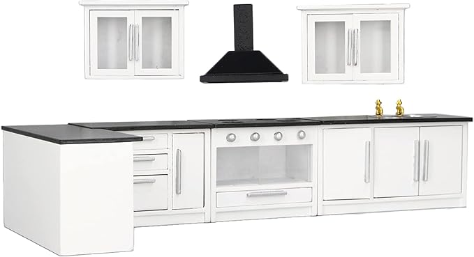 JTLB 7pcs 1:12 Mini Dollhouse Kitchen Cabinet Simulation Life Scene Dollhouse Modern Kitchen Set