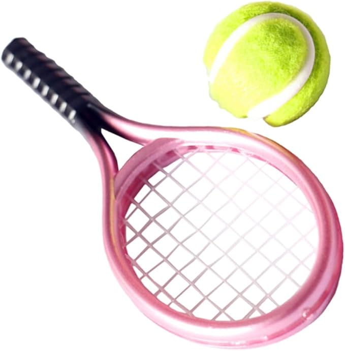 Kisangel DIY Mini House Decor Mini Tennis Racket and Ball Model Random Color Durable Lightweight Tennis