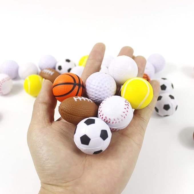Fulanfudi 24 PCS Tennis Cupcake Toppers Foam Mini Soccer Stress Ball Soccer Ball Cupcake Picks Football Theme Cake Topper for Kids Stress Relief Relaxation Party Decoration School Carnival Reward