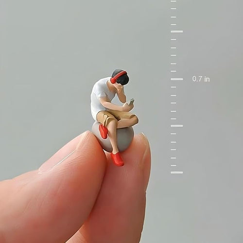 1:64 Scale Boy with Headphones Miniature Figures - Realistic Garage Scene People for Model Car Displays, Diorama Props, and Photography