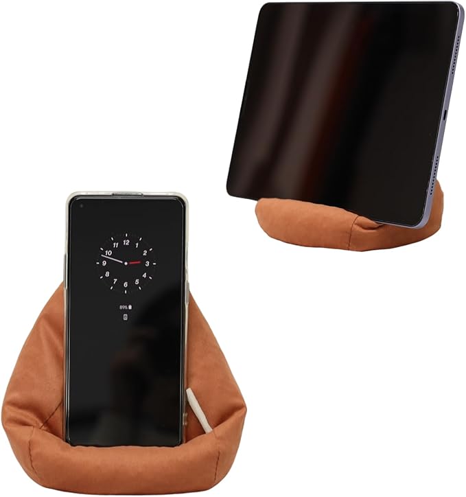 2pcs Cover of Mini Bean Bag Chair Cell Phone Holder (No Filler) Ultra Soft Micro Suede Anti Slip Miniature Bean Bag Couch Amber Orange