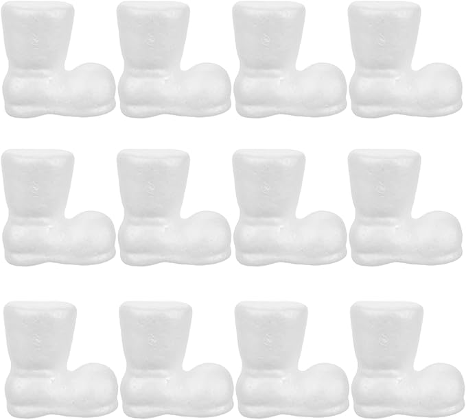 VICASKY 12PCS Christmas Foam Boots Polystyrene – Lightweight Festive White Foam Boot Ornaments for Holiday Decor, Christmas Crafts, Home Accents & Seasonal Projects