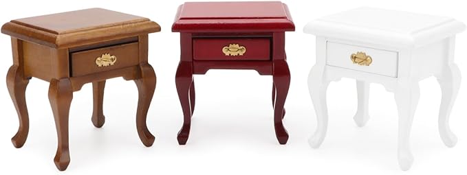 Miniature Furniture 1:12 Bedside Table Dollhouse Accessories Wooden Nightstand Vintage Living Room Bedroom Scene Bedroom Bedsides End TableHouse Model Decoration (White)