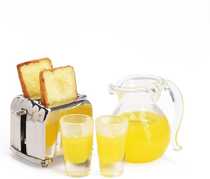 Odoria 1/12 Miniature Orange Juice Pitcher and Toaster Dollhouse Decoration Accessories