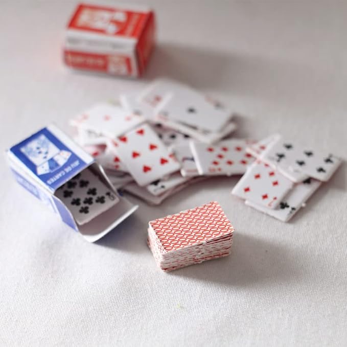 Dollhouse Decoration Accessories, 1:12 Dollhouse Ornament Mini Playing Cards Set with 2 Boxes