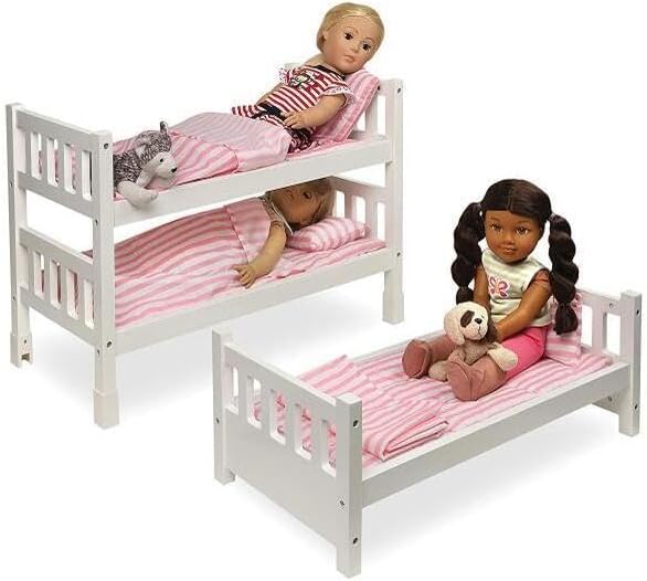 Maykoosh Rustic Romance 1-2-3 Convertible Doll Bunk Bed with Baskets: Stackable Bunk Bed Converts to Double or Single Bed, Includes Storage Baskets and Personalization Kit
