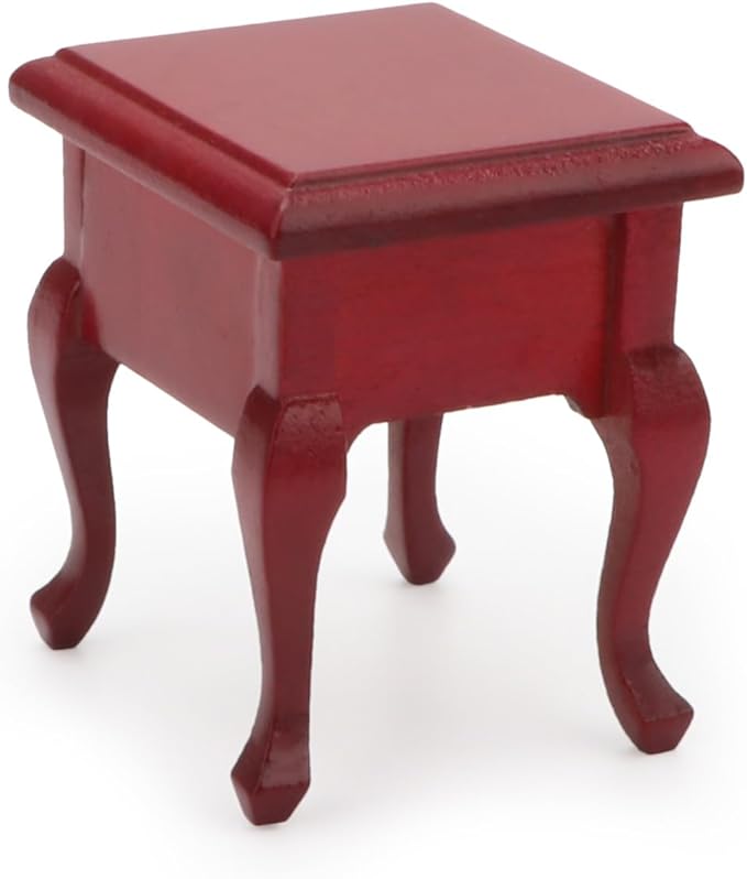 Miniature Furniture 1:12 Bedside Table Dollhouse Accessories Wooden Nightstand Vintage Living Room Bedroom Scene Bedroom Bedsides End TableHouse Model Decoration (Red)