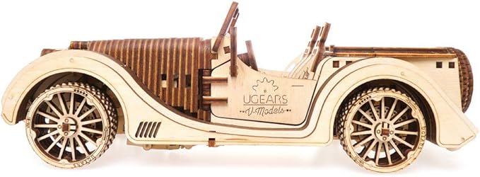 UGEARS VM-01 Roadster Vehicle – 3D Wooden car DYI – Fun Projects for Adults– 3D Mechanical Working Model Idea – Plywood Material with Transmission Integrated – Great Gift for Car Lovers