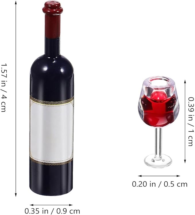 Garneck 18pcs Mini Red Wine Bottles & Glasses Set: 1/12 Tiny Cocktail Bottles Goblet Cups Model for Dollhouse Decoration Micro Photography Props Kitchen Accessories