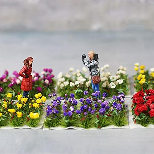 Warmtree 40 Pcs Flower Cluster Flower Vegetation Groups Grass Tufts Miniature Static Scenery Model for DIY Architecture Building Model Railway Train Diorama Garden Scenery Landscape Layout (Red)