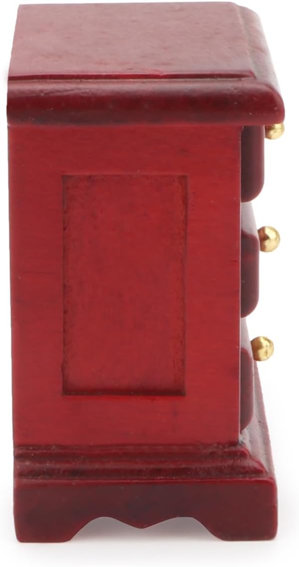 Miniature Bedside 1:12 Furniture Dollhouse Nightstand Bedroom Drawer Cabinet Model Accessories Mini House Scene Building Tabletop Decorations (Red)