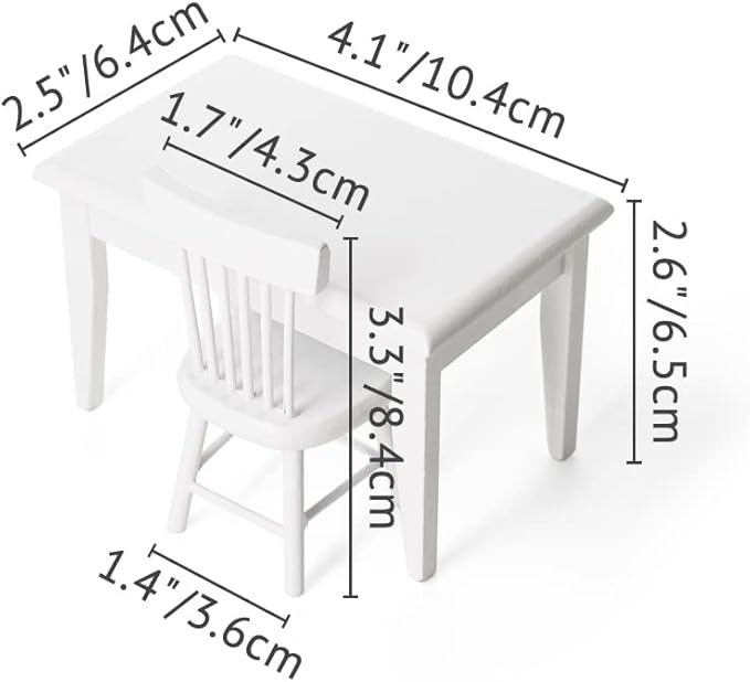 Odoria 1/12 Miniature Dining Table and Chairs Dollhouse Kitchen Furniture Accessories, White