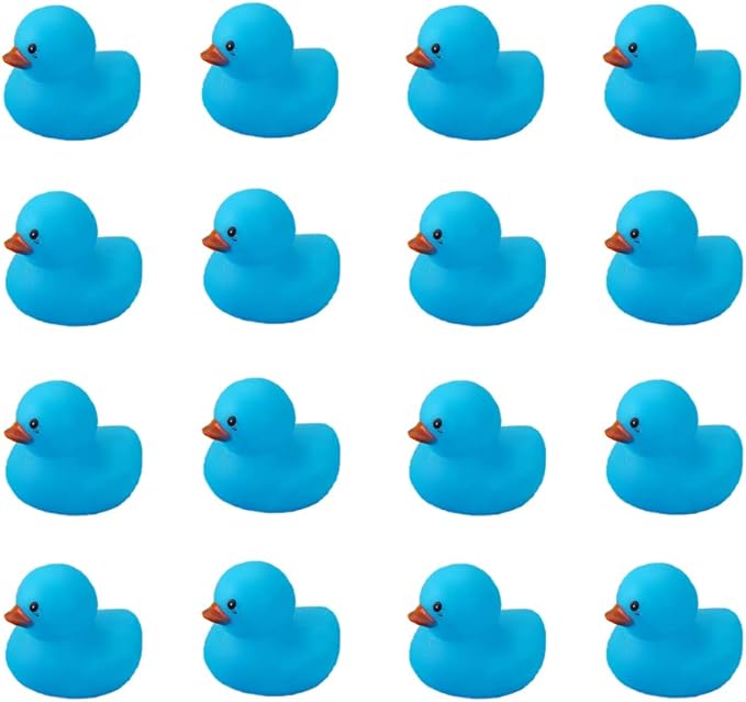 Bath Duck Toys 16 PCS Blue Mini Rubber Ducks Squeak and Float Duckies Baby Shower Toy Party Decoration for Toddlers Boys Girls