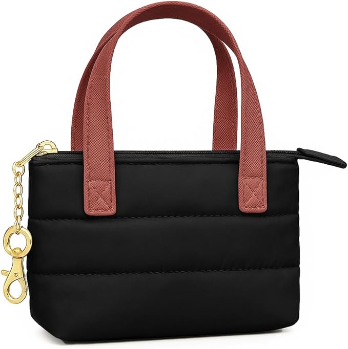 MyfavoriteK Cute Mini Tote Keychain Fancy Coin Pouch Charm Stylish Purse Key Chain for Women Novelty Puffer Handbbag Key Ring
