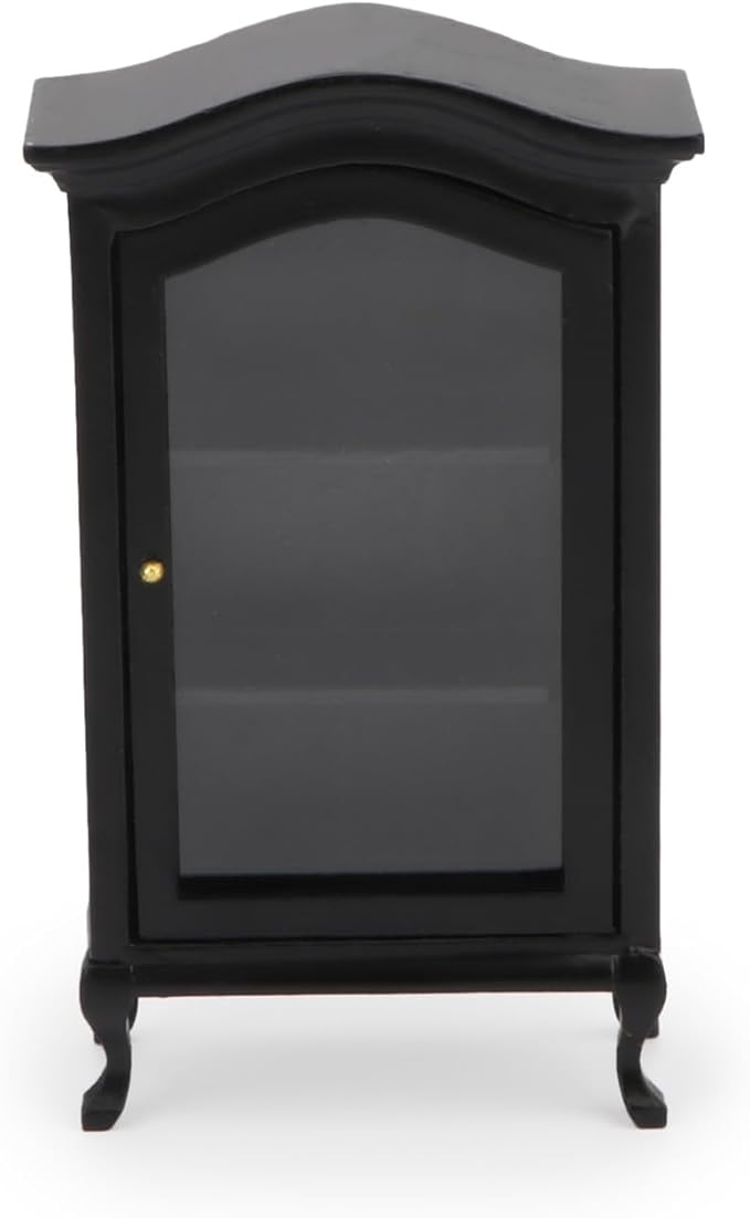 Dollhouse Furniture Display Shelf 1:12 Scale Miniature Bookshelf Cabinet Decoration Classic Wooden Mini Storage for Mini Artificial House Accessories (Black)