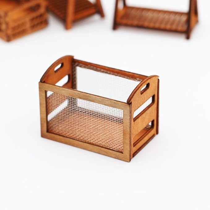 Yardwe Miniature Wooden Basket Hanging Planter Dollhouse Accessories Hollow Wire Frame Storage Model for Mini Doll Home Decor 1.25 Inch