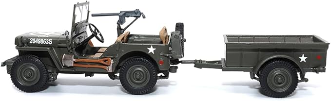 1:43 Scale Willys Jeep 1/4-Ton Utility Truck with Trailer - Militaria Diecast by Motorcity Classics