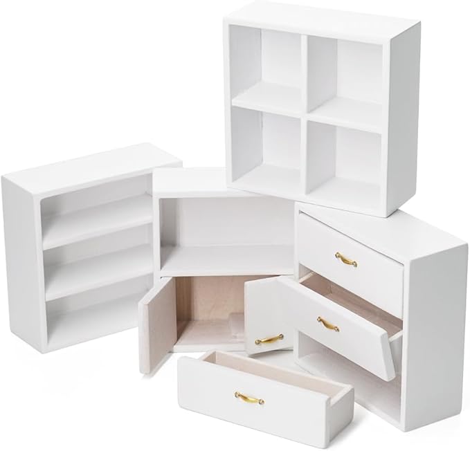 Odoria Dollhouse Bookcase Cabinet Miniature: 1/12 Scale Storage Shelves for Modern Living Room Office - Mini Sideboard Wooden Furniture - Tiny Wall Cube Open Rack Stackable White