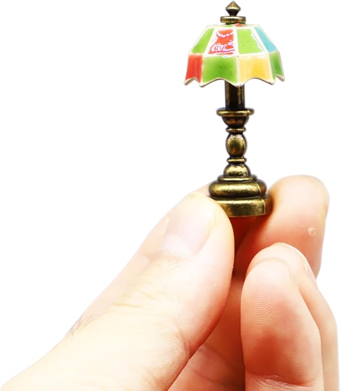 1:12 Miniature Vintage Desk Lamp, Dollhouse Mini Desk Table Lamp, for Dollhouse Bedroom Living Room, Home Decoration, Wall Decor Gifts (1PCS) (Bronze-Color)