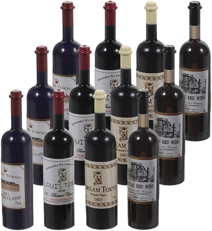 Zerodeko 12pcs Miniature Wine Bottles Plastic Mini Wine Bottles for Dollhouse Decor