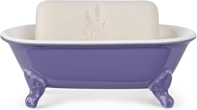 NEWHENGS 6.5" Ceramic Mini Decorative Clawfoot Bathtub Bar Soap Dish, Kitchen Sponge Holder and Shower Tray for Bathroom, 1 Pack(Jubilee)