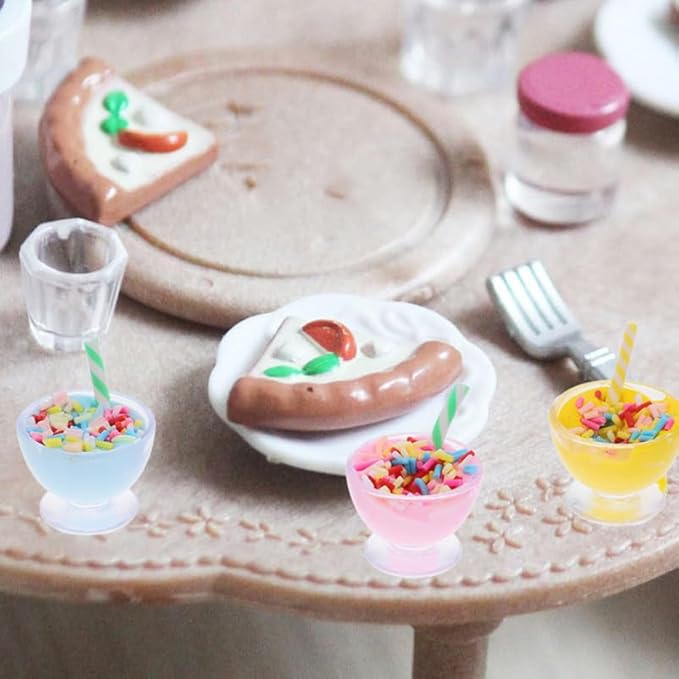 12Pcs Mini Ice Cream Cup Model Realistic Resin Miniature Dessert Decoration for Dollhouse Playhouse Lifelike Simulation Ice Cream Figurines for Creative Play