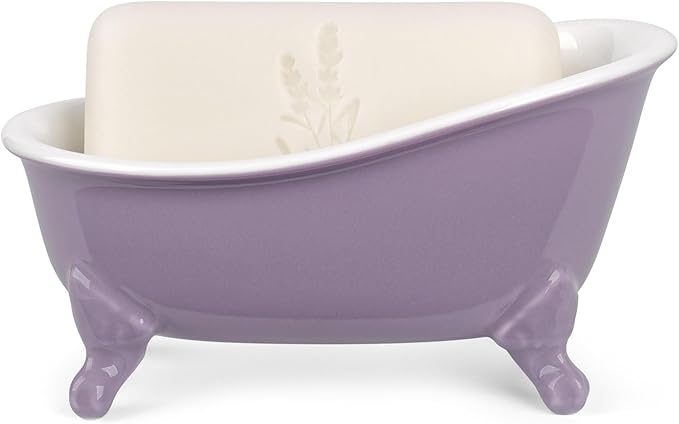 NEWHENGS 6.1" Vintage Ceramic Mini Decorative Clawfoot Bathtub Bar Soap Dish, Kitchen Sponge Holder and Shower Tray for Bathroom, 1 Pack (Lavender)