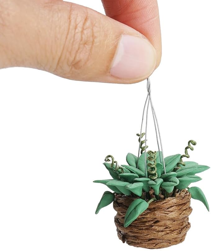 Odoria 1/12 Miniature Hanging Plants Mini Tiny Potted Plant Miniatures Dollhouse Decoration Accessories Doll House Accessory, 2Pcs Dark Green