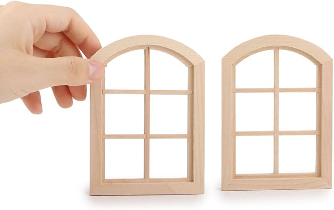 Dollhouse Windows 2PCS Miniature 6-Pane Window Frame 1 : 12 Frame DIY Mini House Decoration Wooden Fiary Window Model Doll House Accessories (Woody)