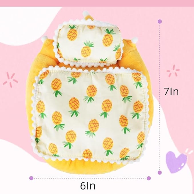 Mini Bed for Labubu Sofa, Doll House Furniture for Labubu Bedroom, Cute Doll Bed with Pillow and Blanket for 17cm Doll, Dollhouse Accessories for Labubu Decor or Collectors (Pineapple)