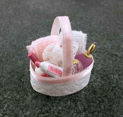 Dollhouse Miniature Pink Bath Accessory Basket