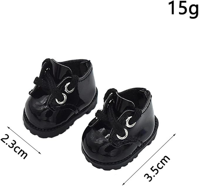 Faux Leather Miniature Shoes for 17/15cm Plush Dolls - Cute Monster Collectible Figure Accessories, Easy Fit Soft Stuffed Animal Boots (Black, 17/15cm)