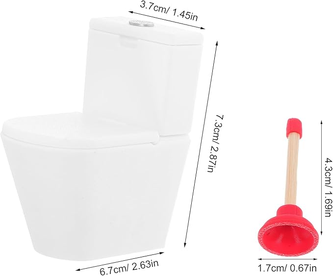 LUOZZY 2 Pcs Miniature Dollhouse Toilet with Plunger for Realistic Bathroom Model Decorations