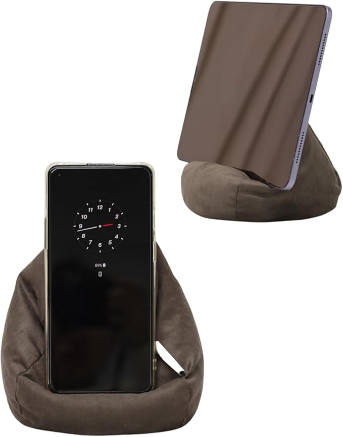 2pcs Cover of Mini Bean Bag Chair Cell Phone Holder (No Filler) Ultra Soft Micro Suede Anti Slip Miniature Bean Bag Couch Brown