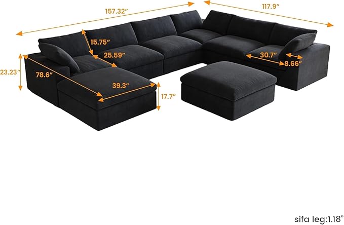 JACH 160" Cloud Sectional Sofa, Modern Overzised Down Filled Comfy Couch, 8 Seater Convertible Modular Cloud Couch for Living Room, Deep Seat Couches, Sofa Covers Removable, Ottomans with Storage