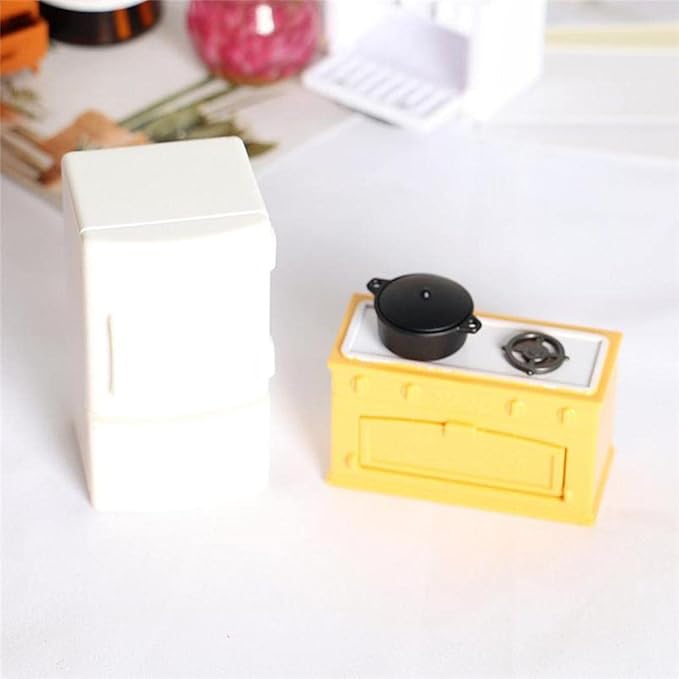 predolo Dollhouse Kitchen Furniture Set, 1:12 Mini Dollhouse Accessories, Miniature Furniture, Realistic Kitchen Fridge and Sets, Stove