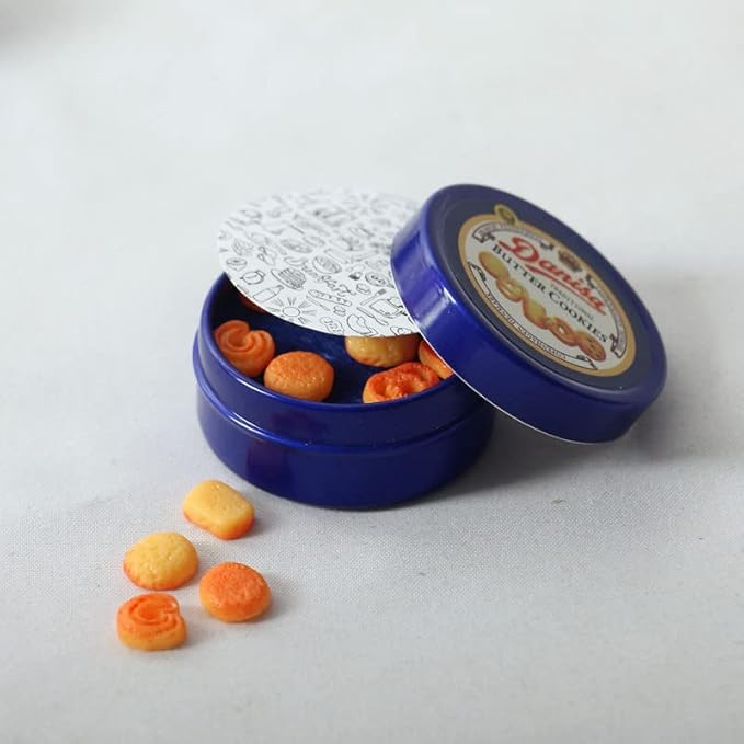 Dollhouse Decoration Accessories, 1:12 Dollhouse Ornament Miniatures Cookies Blue Tin Box Set