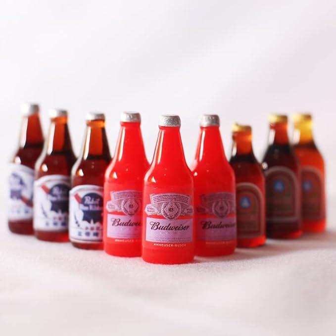 SXFSE Dollhouse Decoration Accessories, 1:12 Dollhouse Simulation 9 Pcs Mini Simulation Beer Bottle Wine Bottle Miniature Food Toy Mold