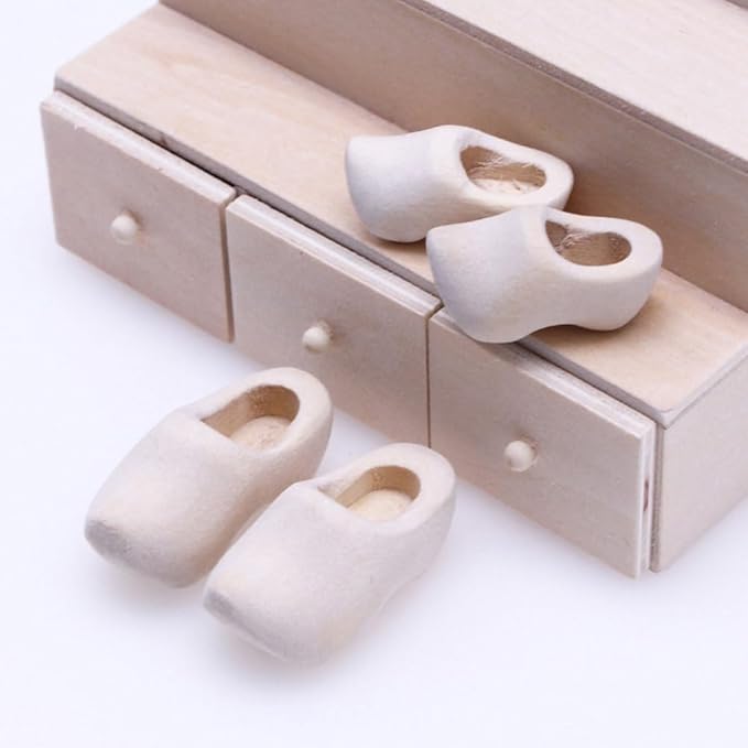 LUOZZY 2 Pairs Mini Wooden Shoes for DIY Crafts Miniature Wooden Shoes Blank Wooden Shoes Dollhouse Accessorie