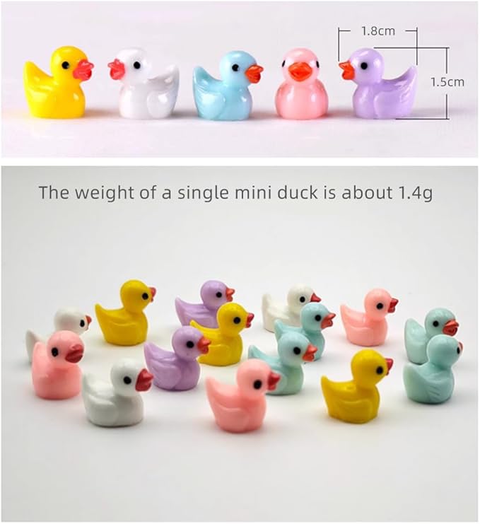 100pcs Mini Resin Duck,15 mm Dollhouse Décor for Aquarium Decor Micro Fairy Garden Landscape Hide,Seek Party Toys,Easter Basket Stuffer, Gift for All Ages (Nonluminous-Multicolour)