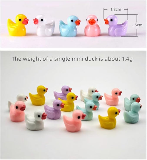 100pcs Mini Resin Duck,15 mm Dollhouse Décor for Aquarium Decor Micro Fairy Garden Landscape Hide,Seek Party Toys,Easter Basket Stuffer, Gift for All Ages (Nonluminous-Multicolour)