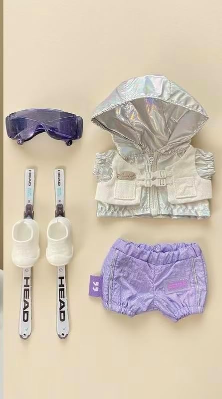 Handmade 17cm Mini Doll Ski Outfit – Winter Snowsuit (Jacket & Pants) with Goggles and Boots – Fits 17cm Collectible Figures – Doll Not Included (Purple)