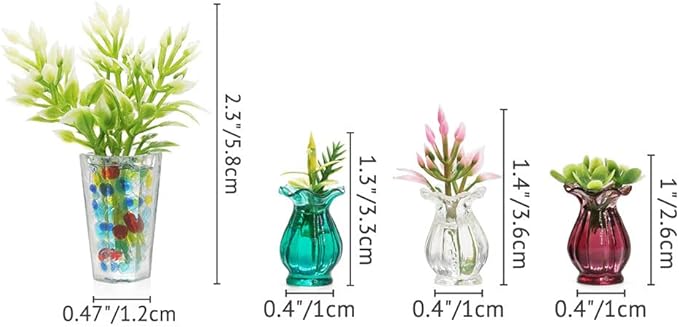 Odoria 1/12 Miniature Potted Plants 4Pcs and Flower in Vase 10Pcs Dollhouse Decoration Accessories