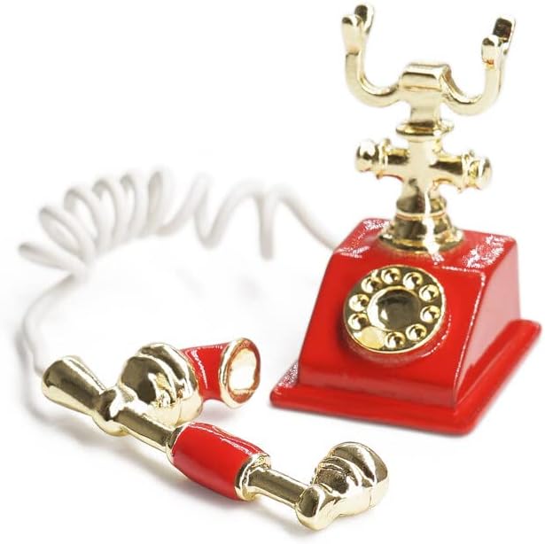 Odoria 1/12 Miniature Rotary Telephone Dollhouse Decoration Accessories, Red