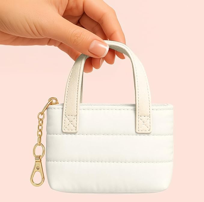 MyfavoriteK Cute Mini Tote Keychain Fancy Coin Pouch Charm Stylish Purse Key Chain for Women Novelty Puffer Handbbag Key Ring
