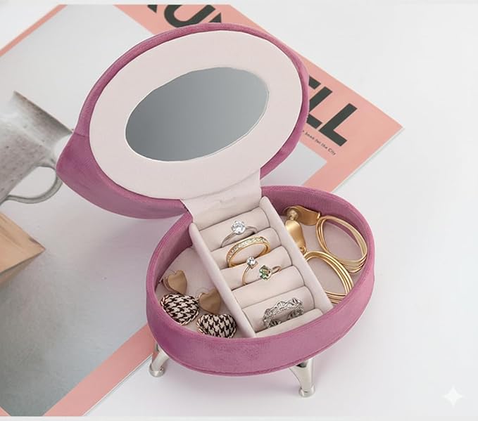 CONCISE Elegant Velvet Jewelry Organizer Box with Hidden Storage. Sophisticated Ring, Earring & Trinket Holder for Women's Vanity Display. Unique Adult Home Decor Accent (Sofa Design) - Pink