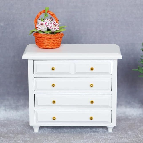 1:12 Dollhouse Miniature Furniture, Solid Wood Cabinet with White Drawers, Mini House Decor for Living Room and Bedroom Scenes, 3.81 X 3.42 X 1.65 Inches