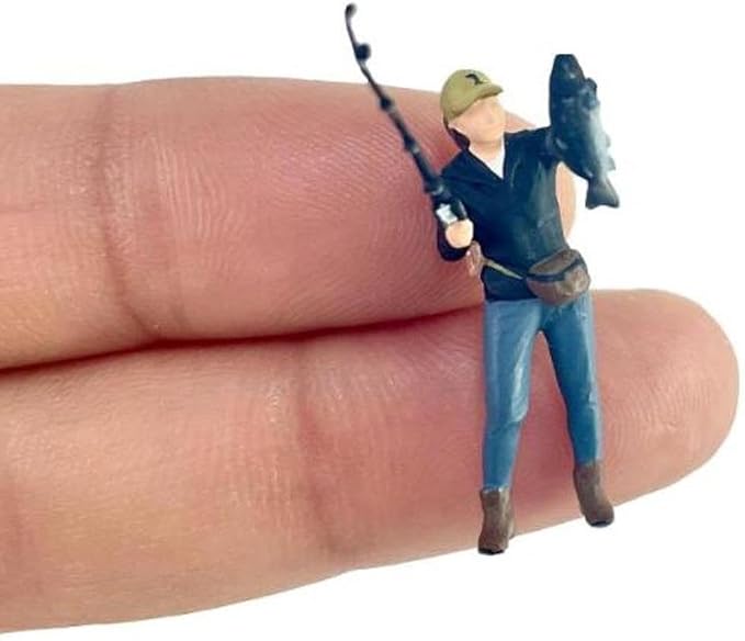 2Pcs 1/64 Scale Fishing Figures Fishing Character Miniatures Resin Decoration Novelty Scene Photo Props People Models