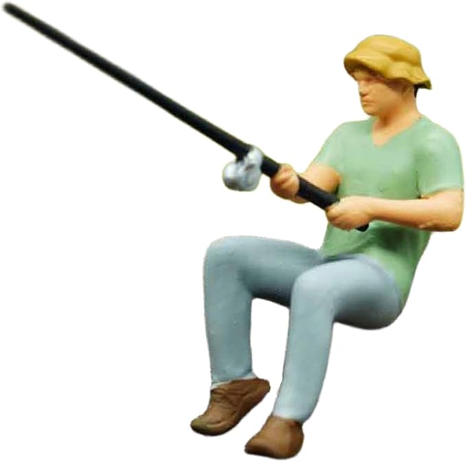 1/64 Scale Miniature Figure Miniature People Mini Resin Collection Hand Painted Realistic for DIY Fishing Scene Diorama Decor, Sitting Fishing Man
