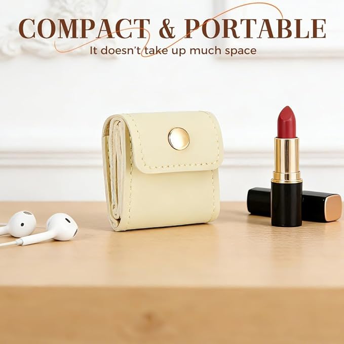 Leather Mini Travel Jewelry Bag, Portable Foldable Mini Travel Jewelry Roll Bag with Buckle, Small Jewelry Box for Travel Essentials, Earrings, Rings, Necklaces (3, White)